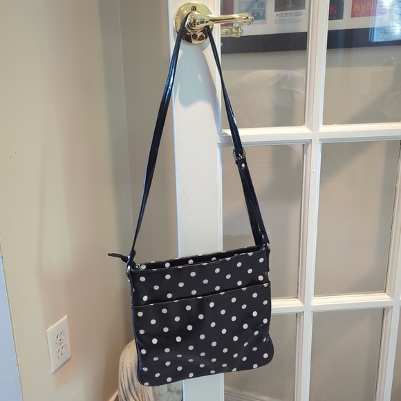 Black and White Polka Dot Vinyl Retro 80s Shoulder Bag - Picture 3 of 7